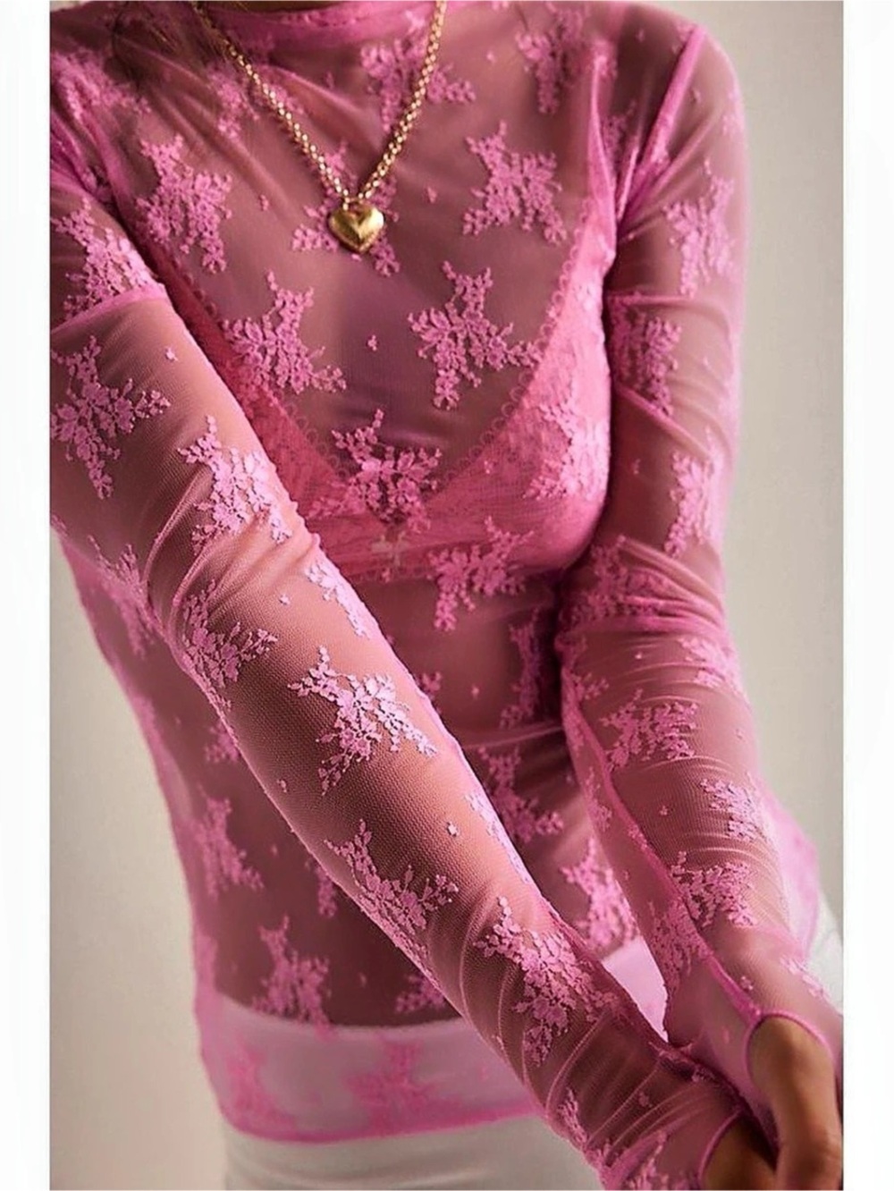 Free People Lyric Sheer Lace Long Sleeve Turtleneck Top